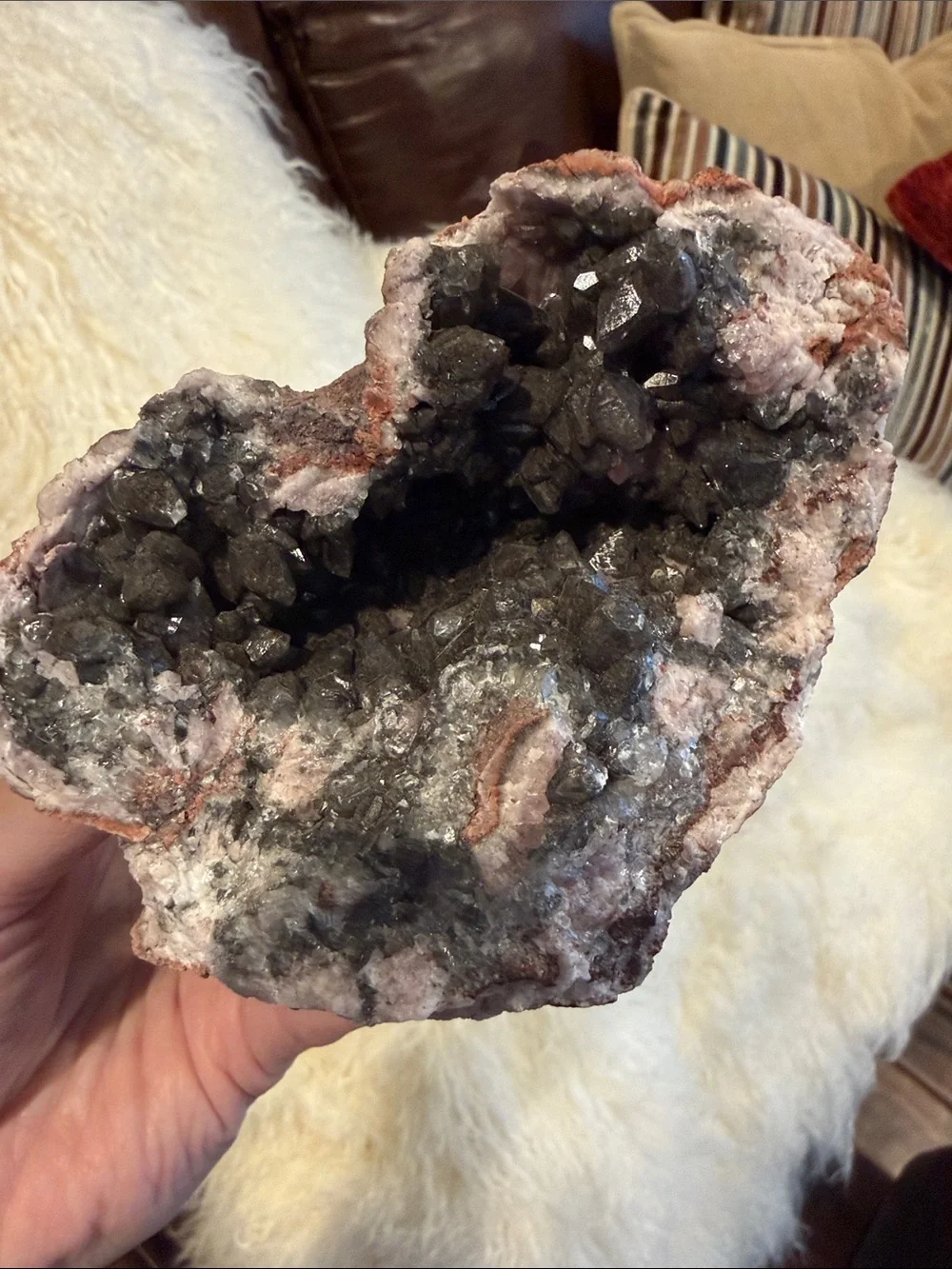Pink Amethyst and Smoky Quartz Geode with Pink Matrix - Picture 4 of 12